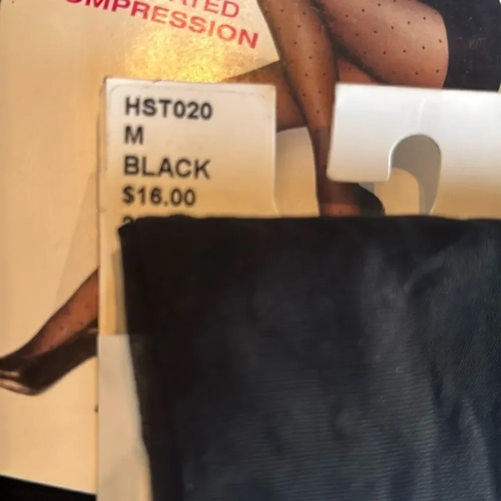 Hanes Perfect Tights ControlTop Graduated Compression Black Dot Size M x2 Pairs